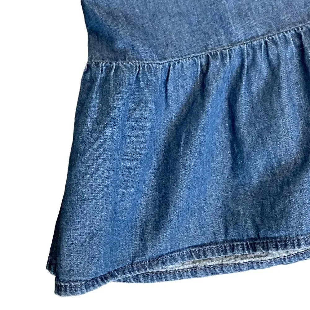 Crazy 8 Girls Chambray Denim Ruffled Aline Dress Cold Shoulder SZ 10 Cotton Blue